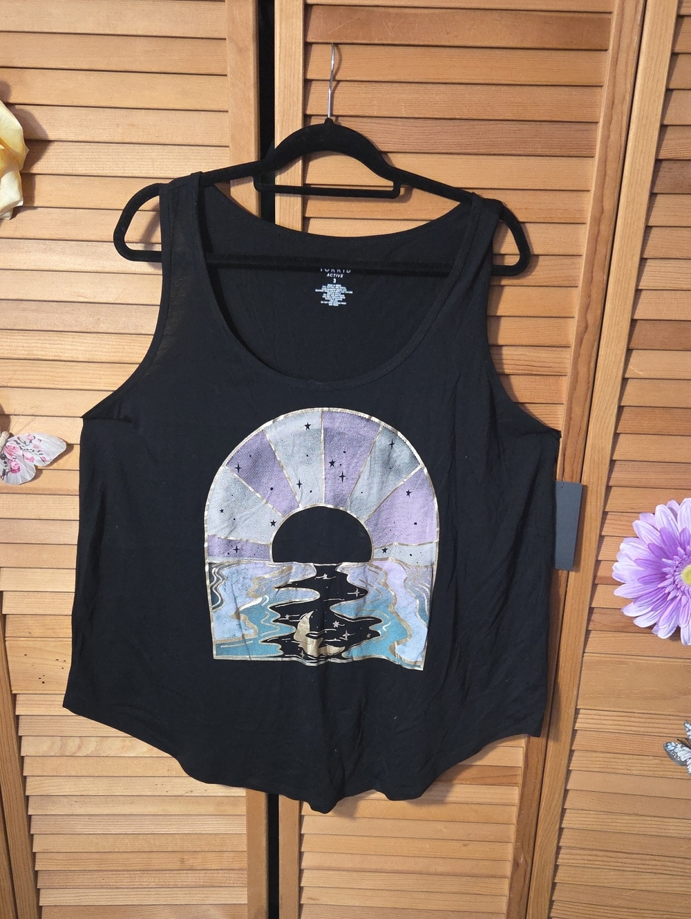 NWT - Torrid Black Tank Top with Pastel Sunset Graphic
